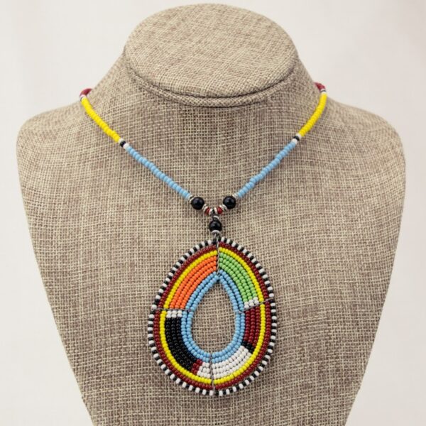 Maasai Multi Color Bead Tear Drop Pendant Necklace